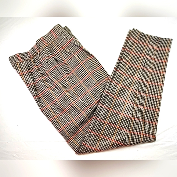 JOAN LESLIE Plaid Herringbone Wool Blend Straight Leg Lined Slacks - Size 8 - Picture 1 of 5